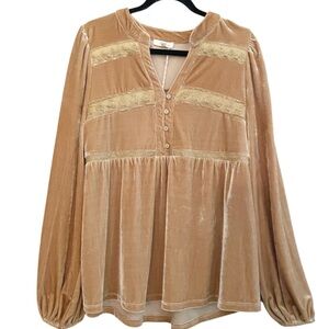 Easel Tan Velvet Blouse